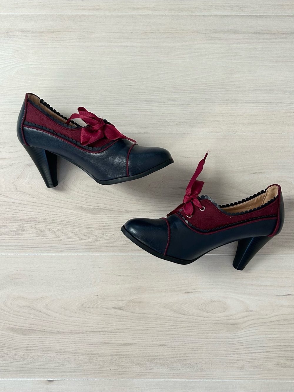 chase + chloe red and black lolita style heels